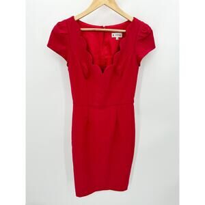 Ava & Aiden Shift Dress Women Size 2 Red Scallop Trim Office‎ Career Knee Length